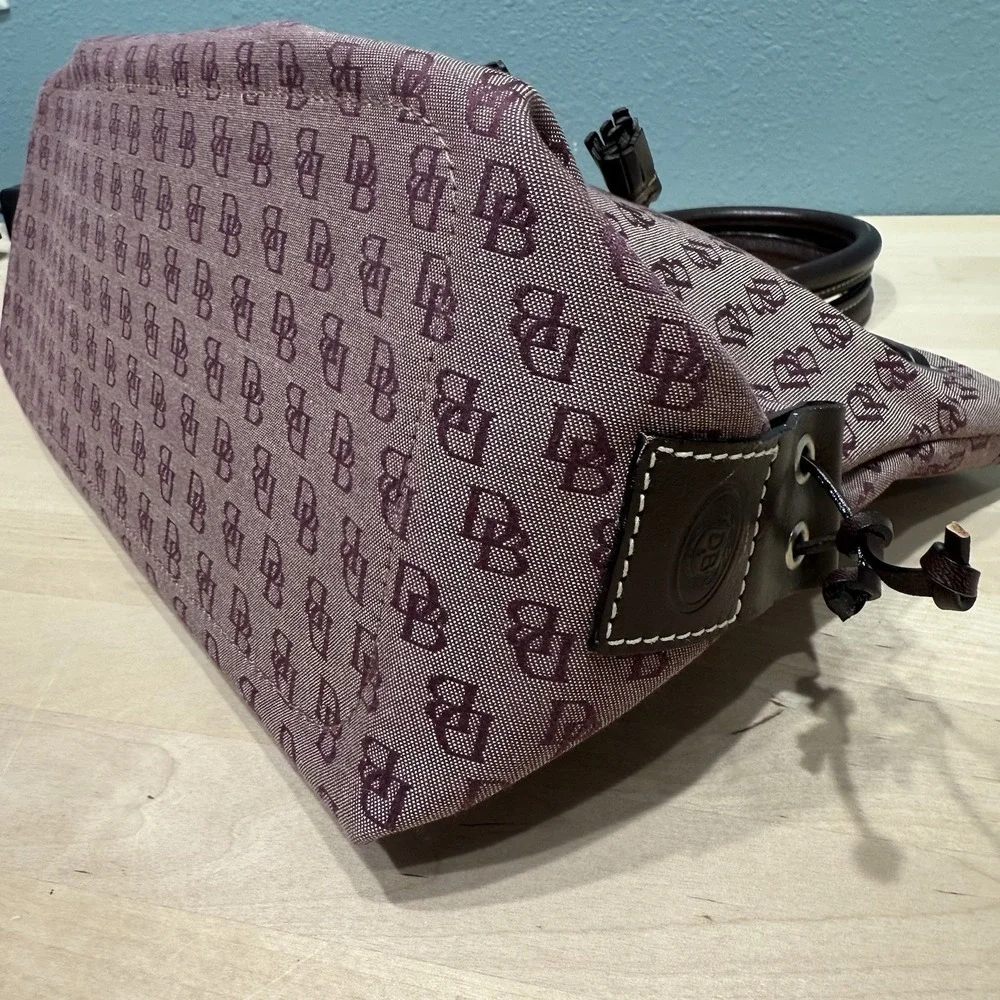 Dooney & Bourke Signature Canvas Satchel Logo Bag Double Leather Handles Tassels